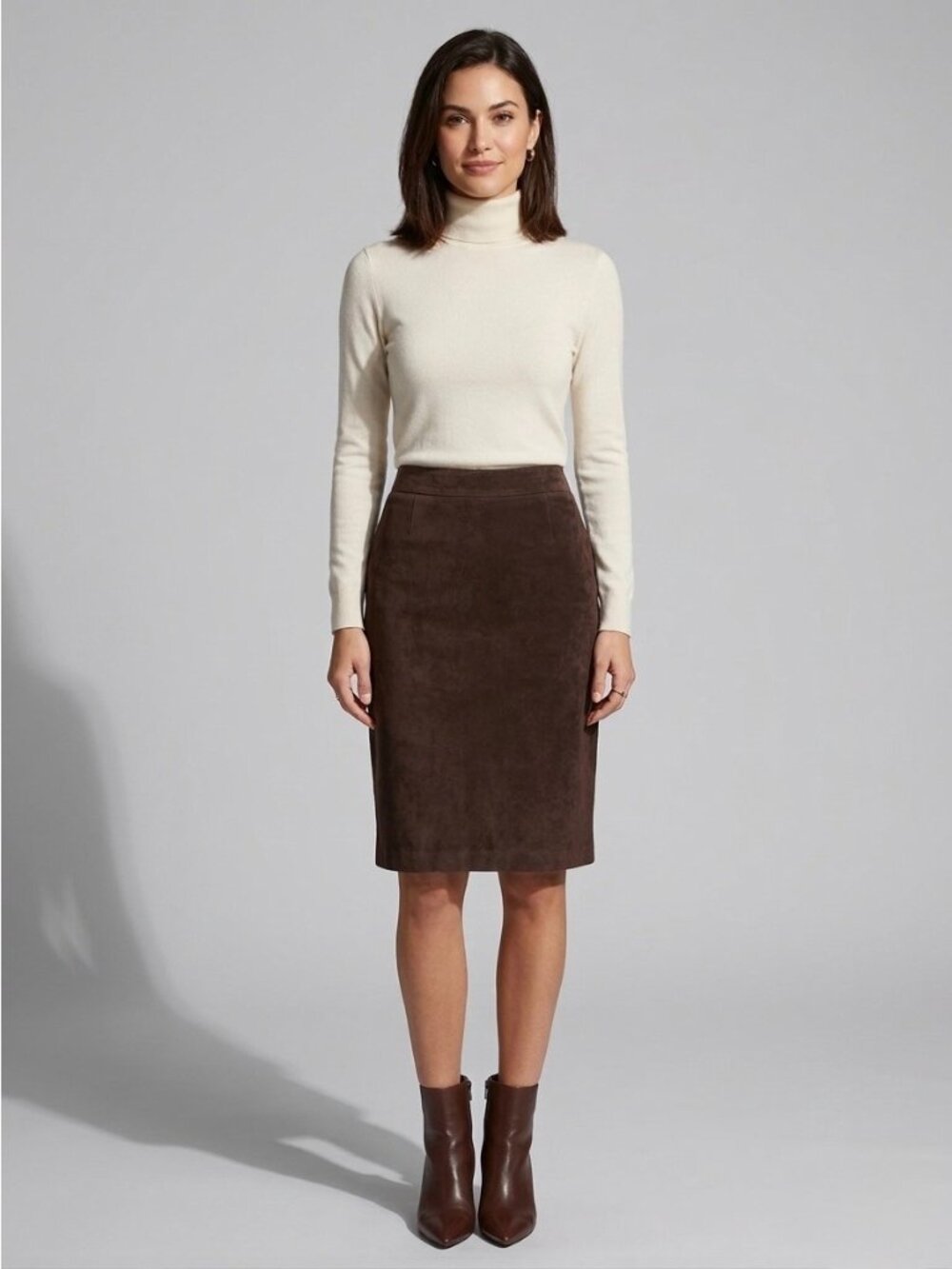 VTG 2003 GAP Blue Label Brown Suede Column Skirt 2| Dark Academia Boho 70s Retro